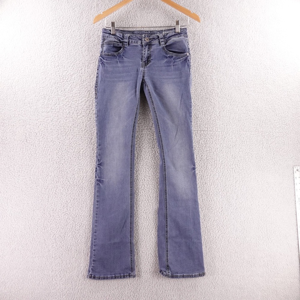 Rose Royce Womens Bootcut Jeans Size 5/6 Faded‎ Blue Denim Y2K Rose Button